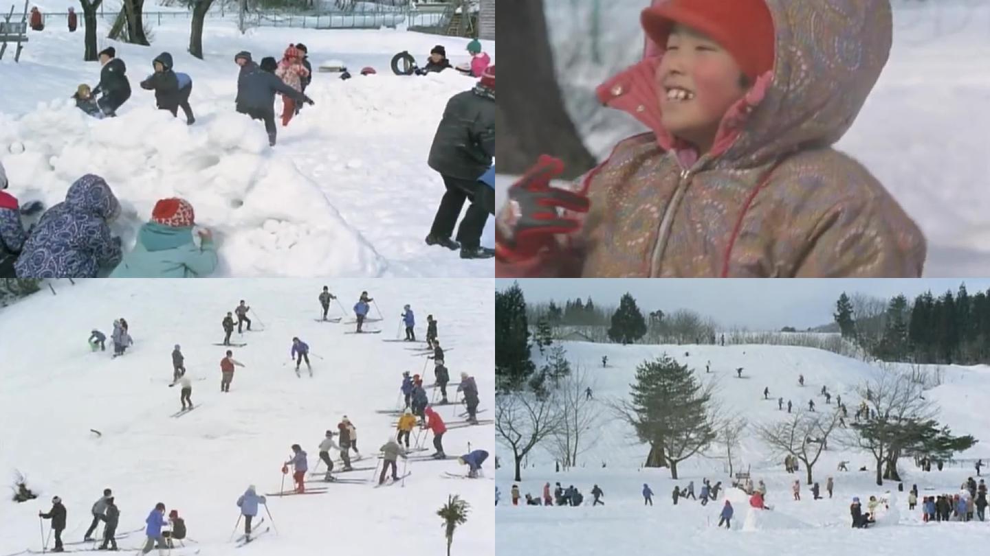改革开放冬季城市儿童游戏玩耍打雪仗堆雪人