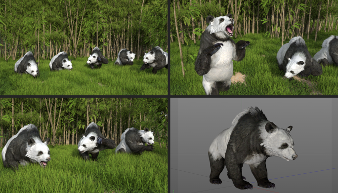 竹林+五种形态熊猫C4D动画