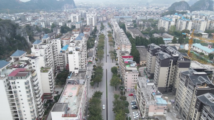 航拍桂林六合路城市公路建筑