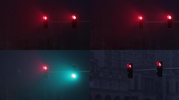 4K凌晨大雾中的红绿灯一组02