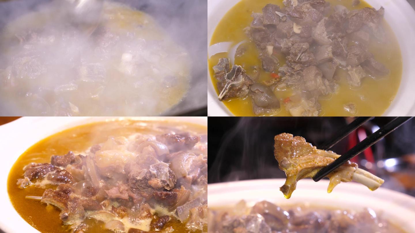 美食炖煮羊肉过程和展示高清素材