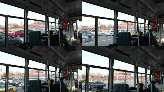 4K高清实拍坐公交车路过天安门