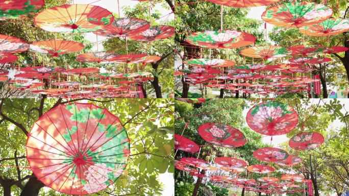 花伞油纸伞景区装饰实拍4k素材
