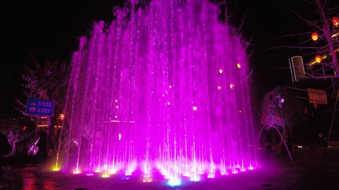 五彩喷泉城市夜景实拍4K50P