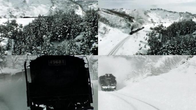 冬季雪中大兴安岭内燃机车火车南满铁路