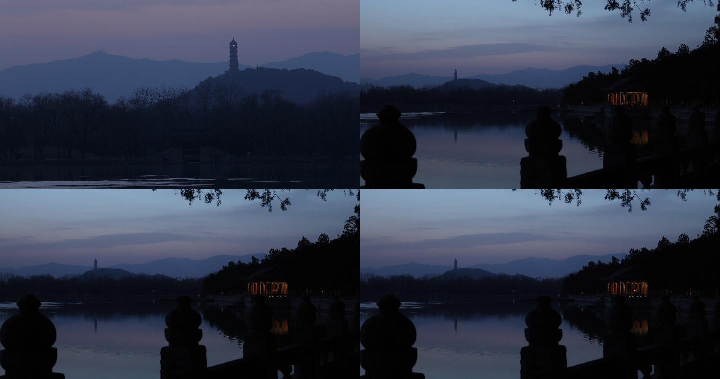北京傍晚，水墨风景，远山夜暮，降临唯美