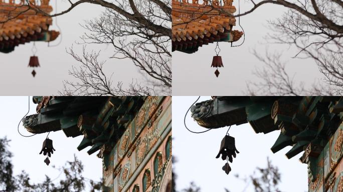 古风风铃 铃铛古建筑，冬天干树枝意境4k