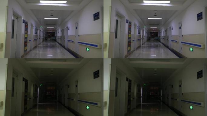 医院晚上走廊熄灯休息病房
