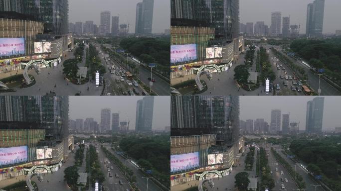 深圳宝安壹方城十字路口夜景航拍4K视频