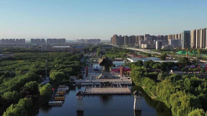4K-西安汉城湖风景雕塑航拍汉武大帝