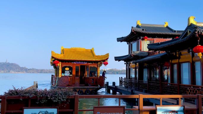杭州西湖湖光山色风景江南划船游船