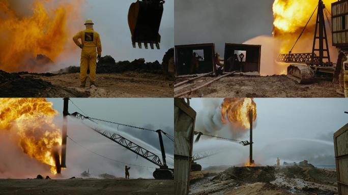 科威特伊拉克战争消防员高压水枪灭火扑灭