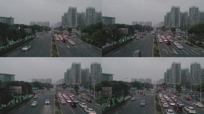 深圳宝安壹方城十字路口夜景航拍4K视频