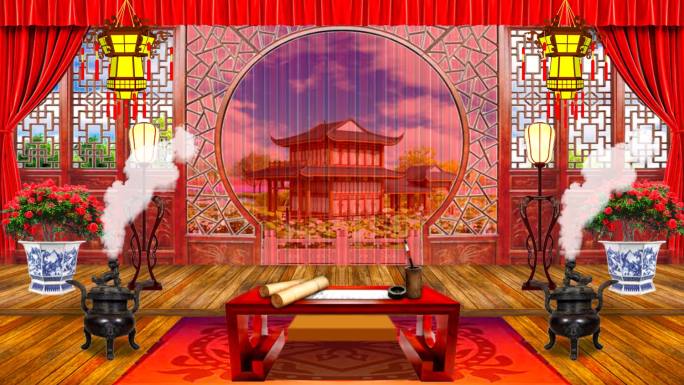 中国古代室内喜庆厅堂书房-白天