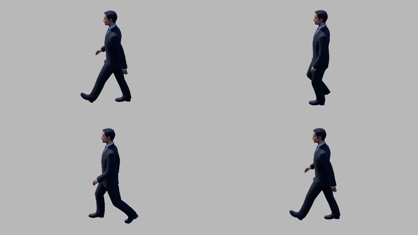 3D侧面俯视商务男士走路