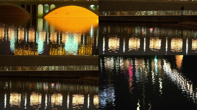 水面与桥城市灯光五彩光斑
