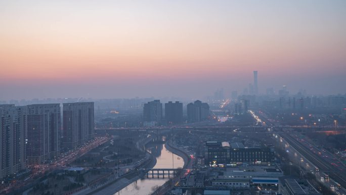 朝阳区通惠河国贸雾霾天延时