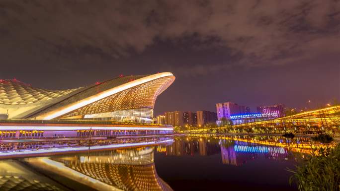 成都露天音乐公园夜景大范围延时