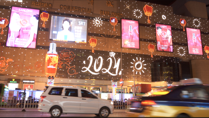 城市街道红灯笼春节气氛夜景