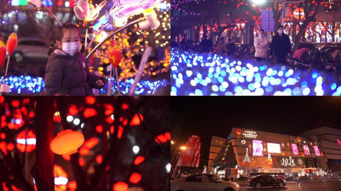 城市街道红灯笼春节气氛夜景