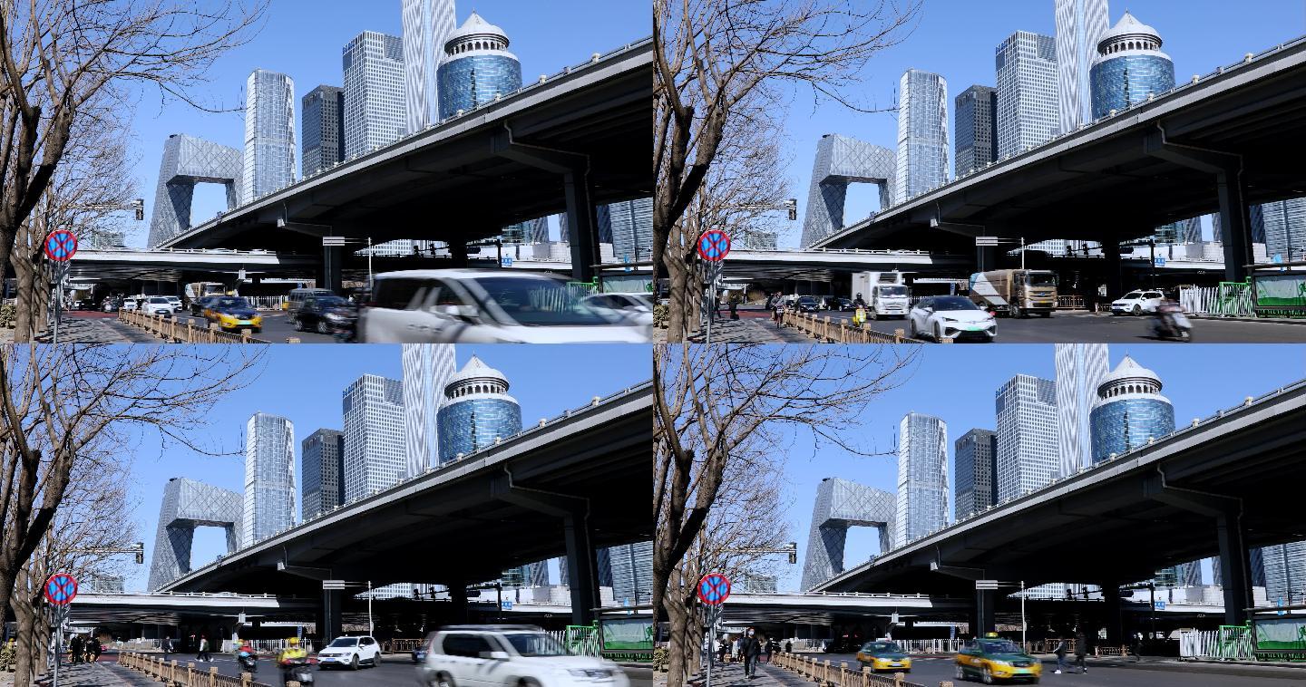 4K高清实拍国贸桥车流北京CBD中国尊