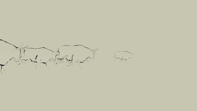 牛群奔跑-国画材质