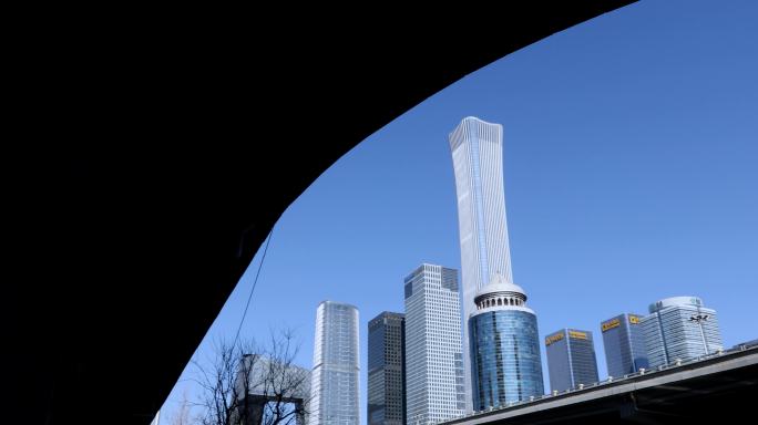 4K高清实拍国贸桥东三环北京CBD中国尊
