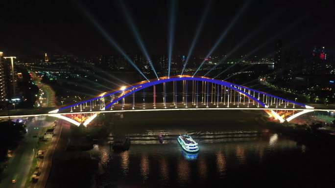 4K航拍实拍城市大桥夜景夜游经济