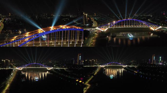 4K航拍实拍城市大桥夜景夜游经济