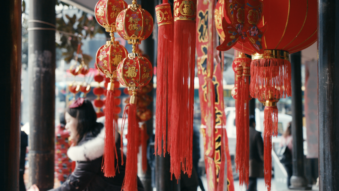 过年春节节日气氛，买年货，集市赶集