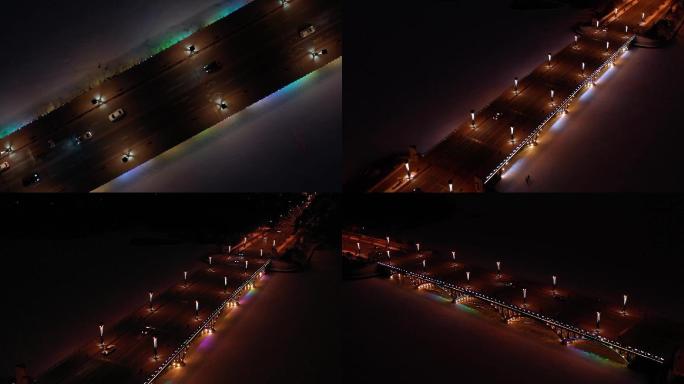 长春地标南湖大桥夜景航拍