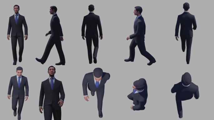 3D多角度商务男士走路