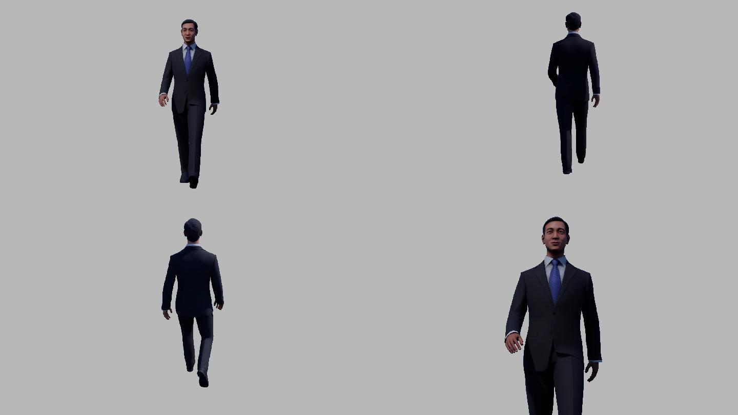 3D多角度商务男士走路