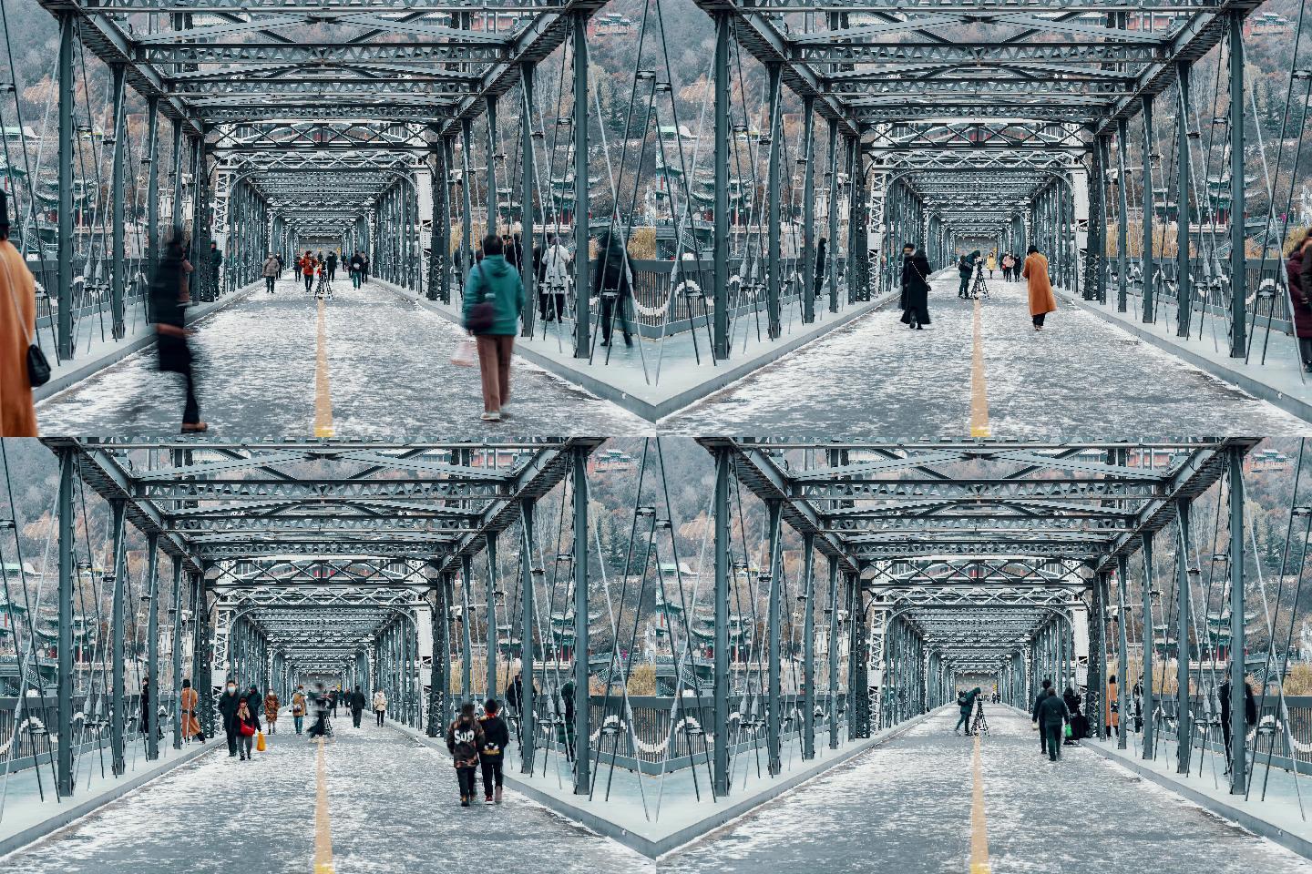 8K兰州中山桥雪景下雪后延时