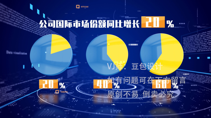 蓝色科技简洁数据柱状图饼状图