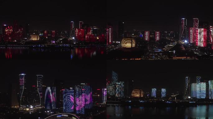 杭州城市灯光秀夜景航拍