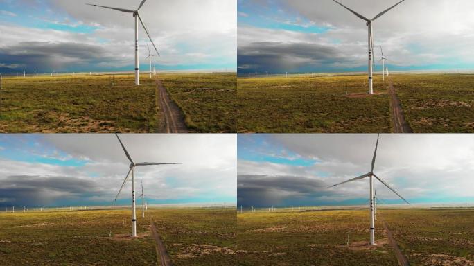 风力发电机风车可可西里高原航拍4K