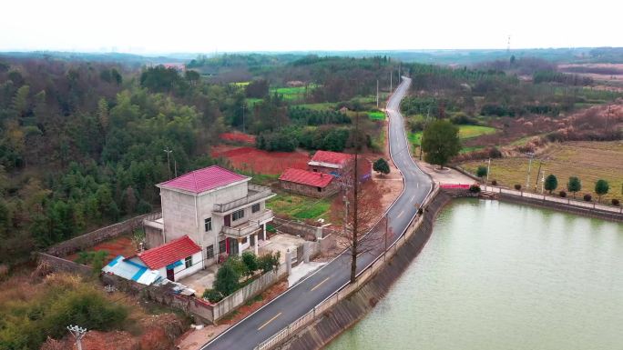 咸宁乡村  横沟通组公路航拍实拍素材