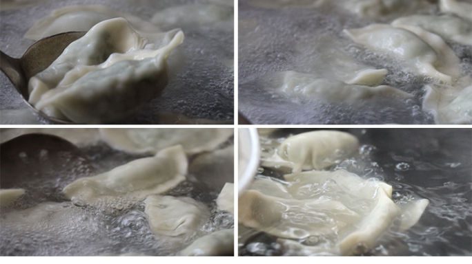 实拍饺子煮水饺过程视频素材