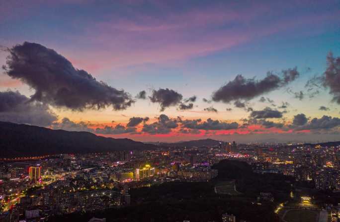 深圳城市晚霞夜景延时