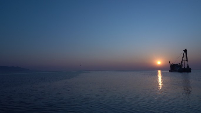 海上货轮海上日出-海燕飞翔