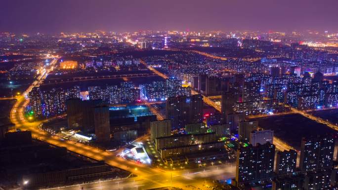 4k城市航拍夜景车流延时