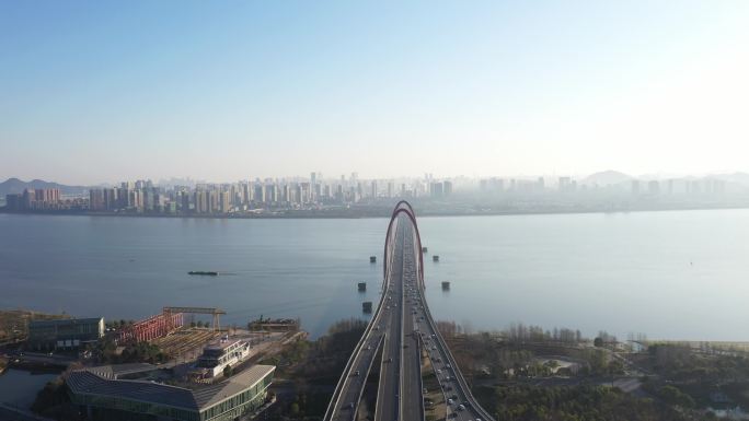 杭州之江大桥三江汇梦想起航航船4K