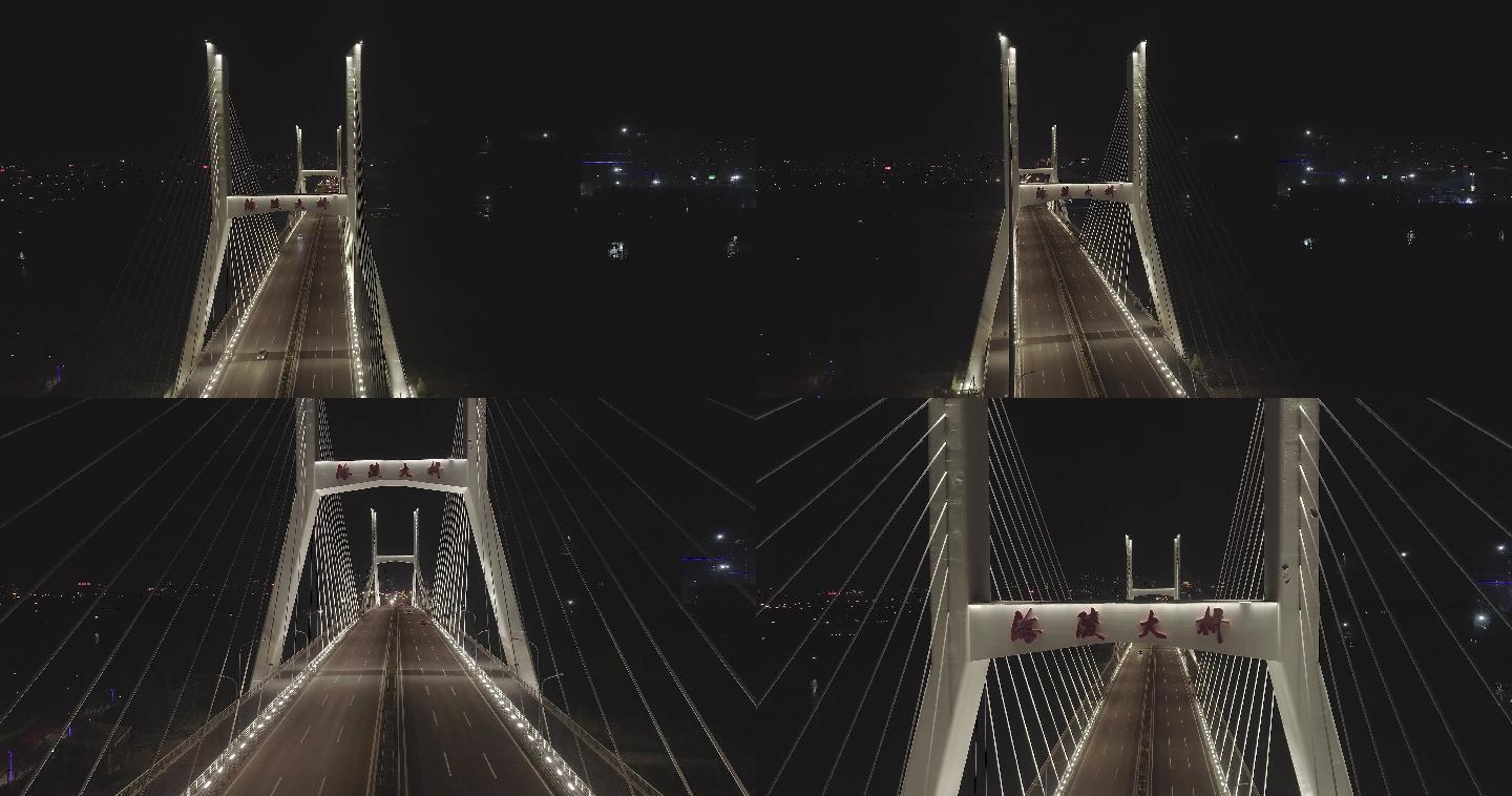 4K灰片航拍泰州东台海陵大桥夜景