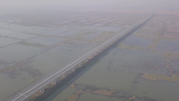 4K灰片航拍泗洪溧河洼特大桥及湿地