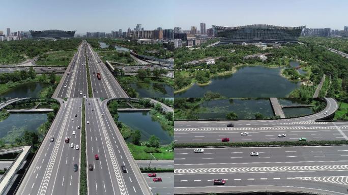四川高速系列航拍成都环球中心附近和锦城湖