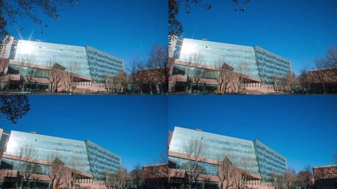 北京蓝天延时摄影图书馆玻璃楼