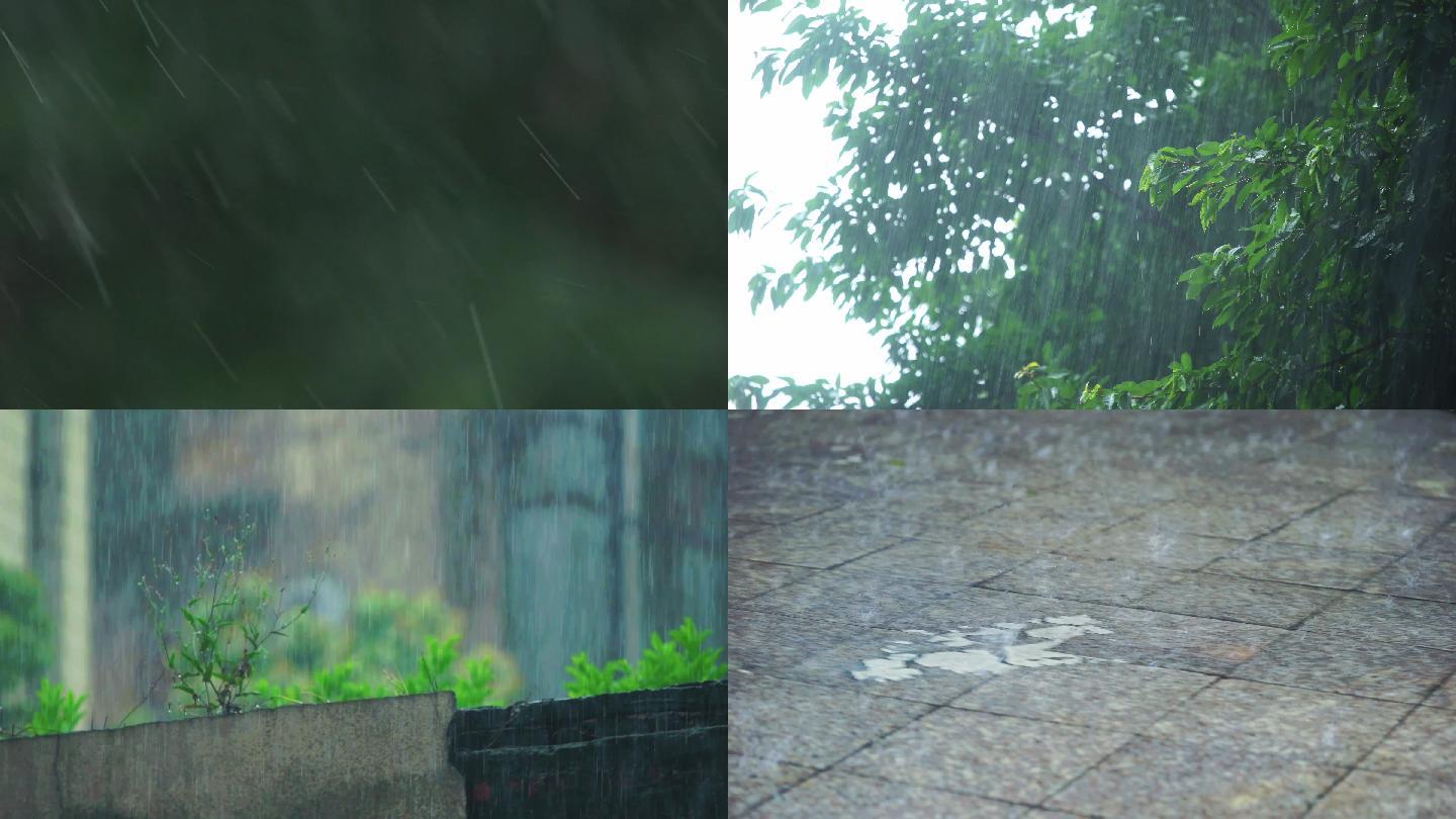 4K南方广州下雨特写雨滴慢动作