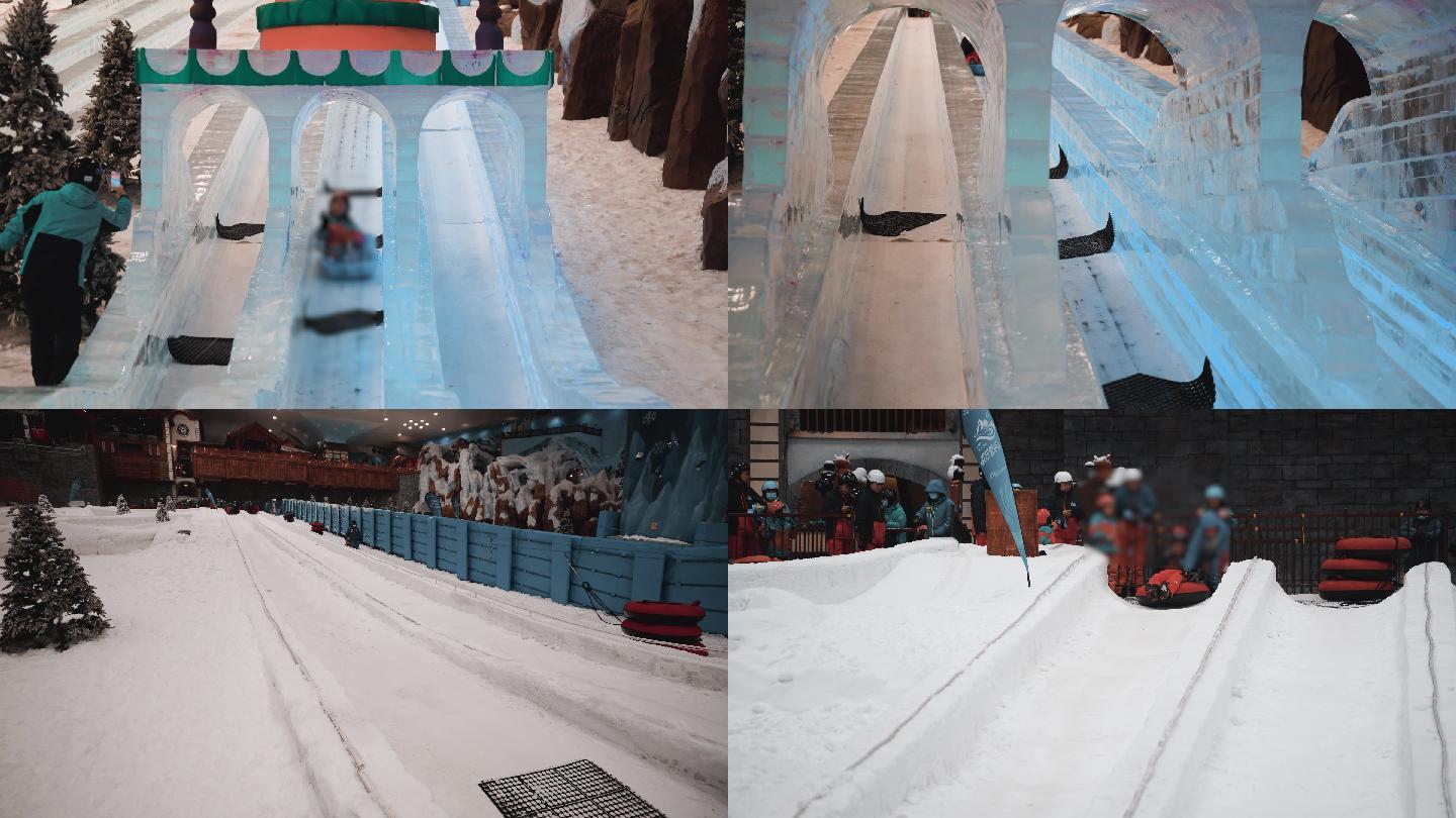 4K湘江欢乐城欢乐雪域冰上滑道项目空镜
