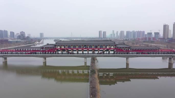 4K咸阳古渡廊桥航拍素材